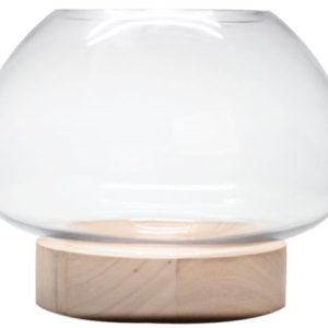 Flat Rose Bowl with Wooden Base 21X28 cm