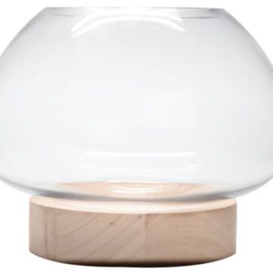 Flat Rose Bowl with Wooden Base 21X28 cm