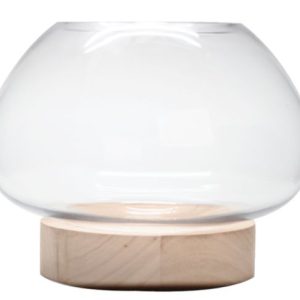Flat Rose Bowl with Wooden Base 21X28 cm