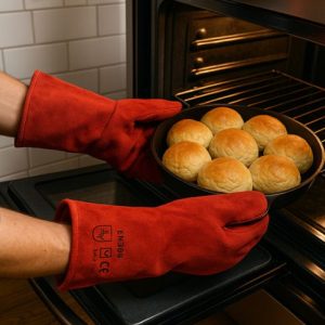 Oven Mitt Red Leather – Standard Glove Pair